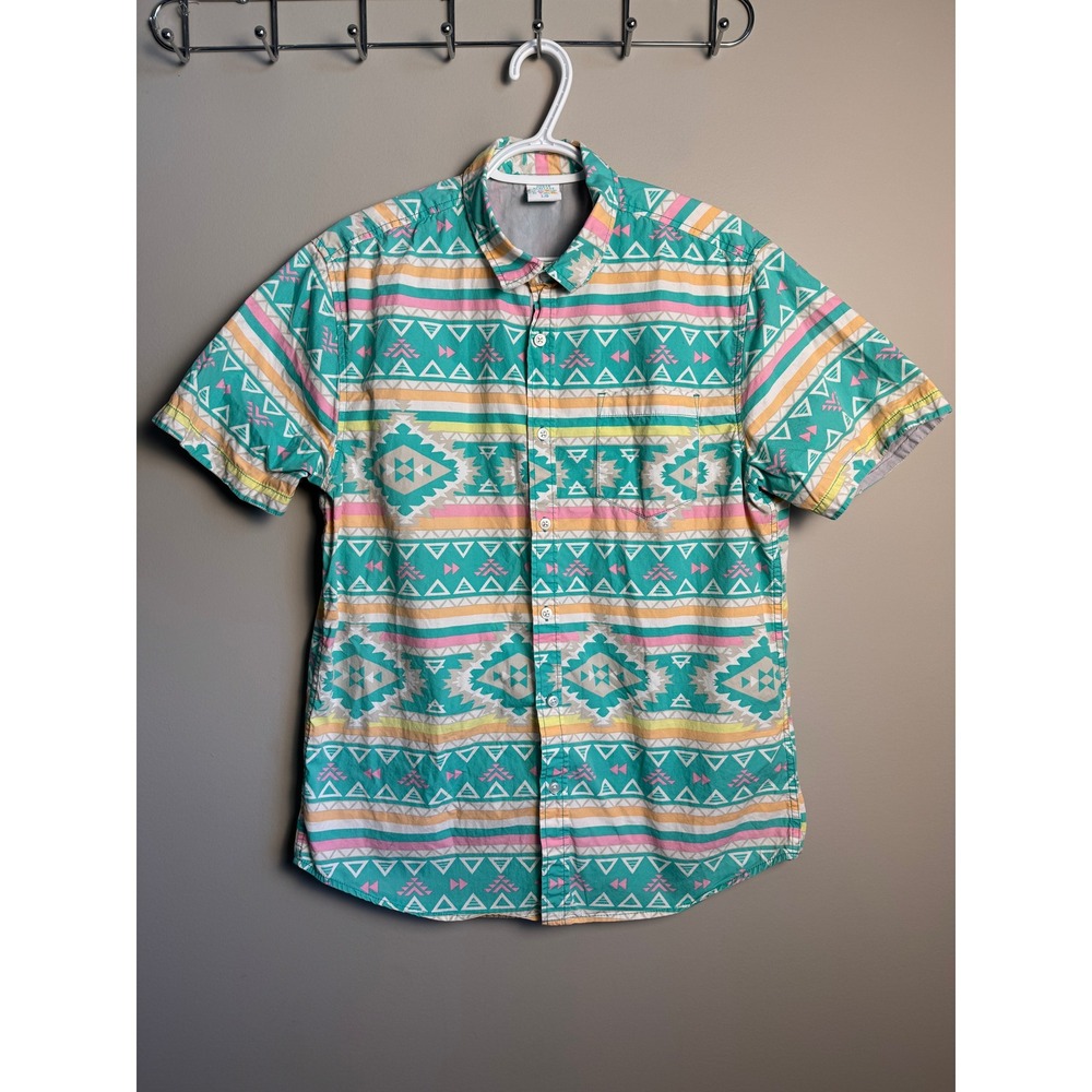 Urban Heritage Mens Multicolor Aztec Festival Shirt L Boho Tribal Summer Retro